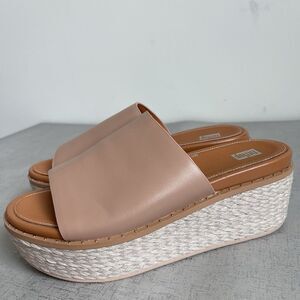 FitFlop Women's Eloise Leather Platform Espadrille Sandals Slides Tan Beige US 8